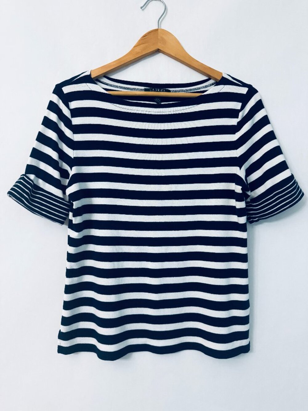 Lauren Ralph Lauren Cotton Boat Neck Blue White Stripe Top Womens XL